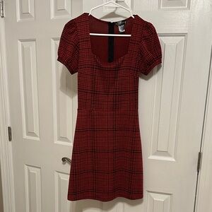 Aqua Red and Black Checkered Mini Dress